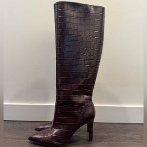 Gianni Bini Burgundy Croc-Embossed Heeled Boots